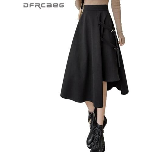 Thicken Winter Warm Woman Wolen A-Line Skirts With Lace-UP 2021 Casual Big Swing Elegant irregular Wool Long Skirt Female Saias