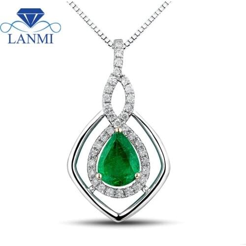 LANMI Emerald Pendants Natural Gemstone Jewelry 14Kt Two Tone Gold Pear 6x8mm Emerald Green Stone Pendant WP044