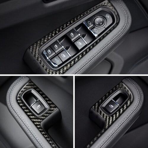 Carbon Fiber Car Styling Window Glass Lifting Button Frame Decoration Sticker Trim For Porsche Macan 2015-18 Door Armrest Decals