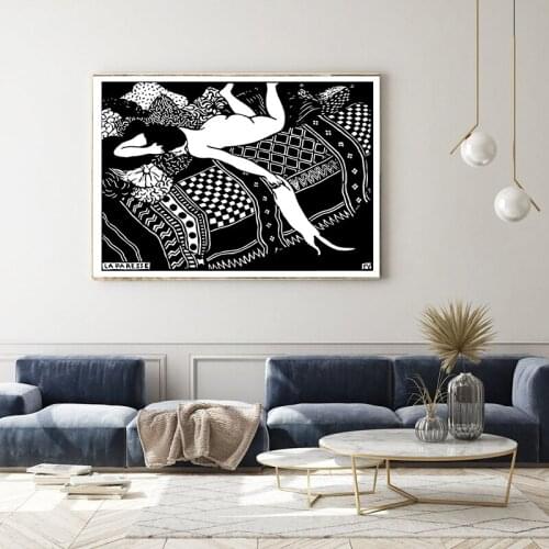 Vintage Poster Wall Art Print La Paresse Felix Vallotton Laziness Black and White Woman Cat Antique French Art Painting Picture