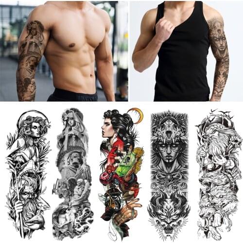 Full Arm Sleeve Temporary Tattoos Large Size Fox Death Skeleton Water Transfer Tattoo Sticker Fake Tattoo For Men Women Body Art