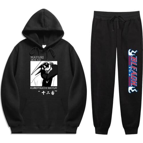 Japan BLEACH Anime Print mens sets 2 Pieces Sets Winter Sweatshirt+Drawstring Pants Hoodies hoodie sets Sweatshirt