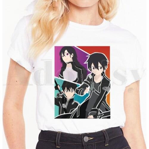 Anime Sword Art Online SAO Kirito Yuuki Asuna T Shirts Womens T-shirt Short Sleeve Female Tops Tees Harajuku Vintage