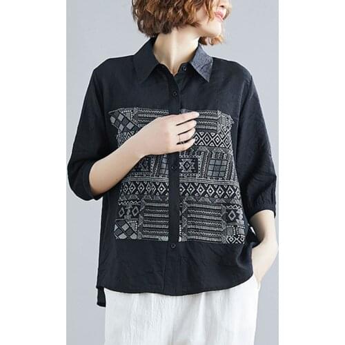 Oversized Women Casual Shirts New Arrival 2021 Summer Simple Style Vintage Print Turn-down Collar Loose Female Tops S2999