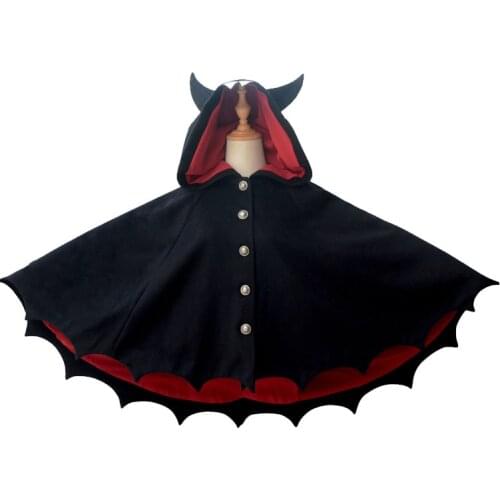Hooded Cloak Womens Winter Capes Japanese New Lolita Demon Ears Bat Cape Shawl Woolen Coat Cosplay Female Autumn Winter Ponchos