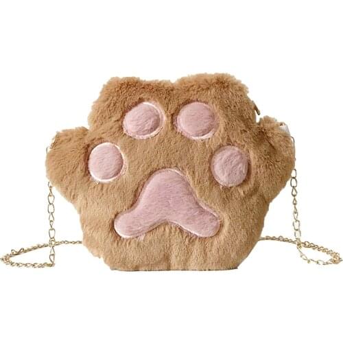 1 Pcs Women Student Shoulder Crossbody Bag Cute Plush Cat Paw for Mobile Phone Best Sale-WT
