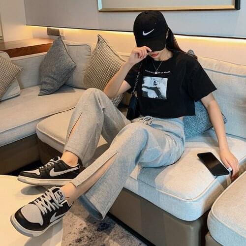 Women Pants Streetwear New Fork Sweatpants Tall Waist Vented Mopping Straight Loose Casual Pants For Women Dropshipping HJZ154