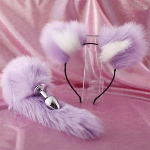 Womens Sexy Plush Fashion Cat Ear Headdress Fox Tail Anal Plug Animal Adult Sex Game Toy Butt Metal Plug Accessories