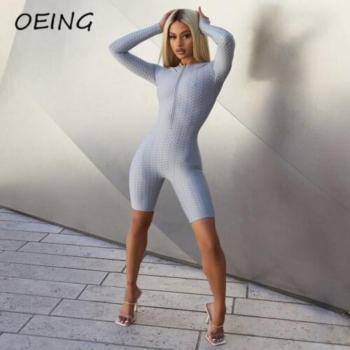 Womens Biker Shorts One Piece Jumpsuit Sets Jacquard Zip Up Long Sleeve Tops Set Yoga Tracksuits