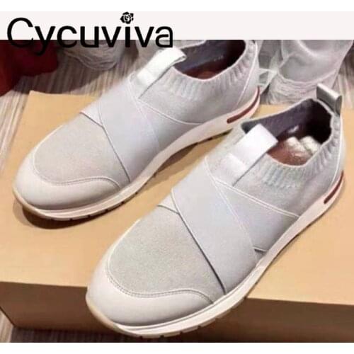 2021 Women Knitted Sneakers Flat Patchwork Casual Shoes Woman Slip On Thick sole Ladies Open Walk Shoes Woman