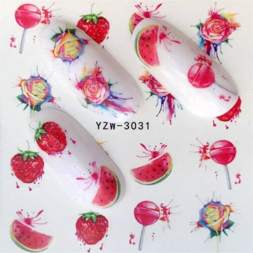 YZWLE 1 Sheet Water Transfer Nail Sticker Decals Fruit Watermelon/Strawberry Beauty Decoration Designs DIY Color Tattoo Tip