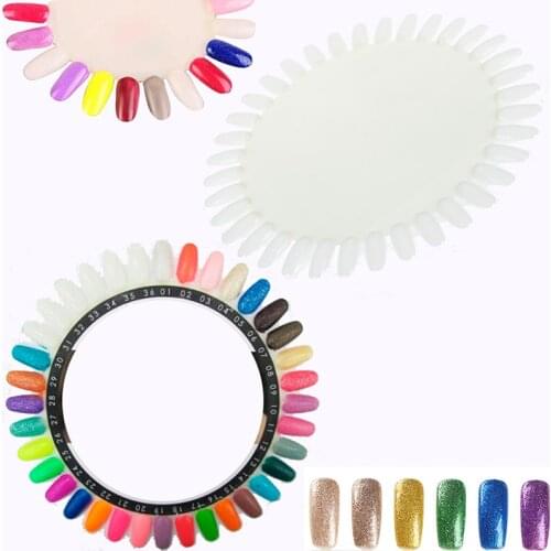 1pc 36 Tips False Nail Art Display White Acrylic Nail Color Card Practice Wheel Board Painting Nail Polish Palette Tool