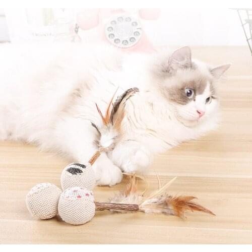 1PCS Legendog Feather Cat Wand Toy Silvervine Teeth Cleaning Cat Teaser Wand Cat Chew Ball Cat Funny Training Toy Favor Toy