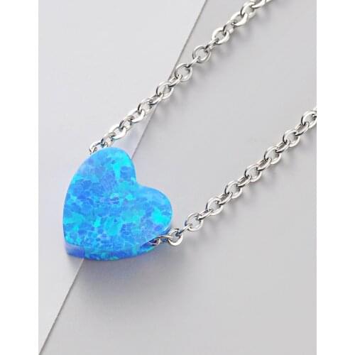 10pcs/lot Stainless Steel Exquisite Simple 8mm Heart High Quality Opal Pendant Necklace For Women Synthetic Opal Heart Necklace
