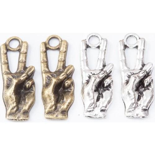 100pcs 25*9MM Antique silver color silver victory sign language charms pendants for bracelet necklace earring diy jewelry