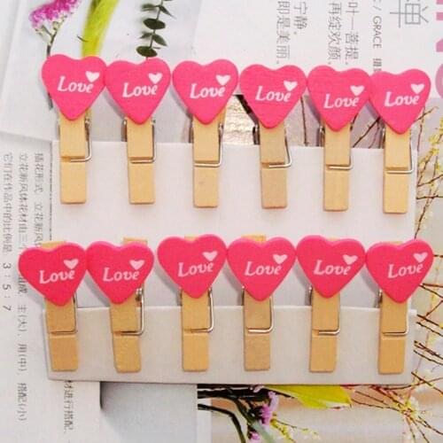 12 pcs Love Heart Wooden clamp Clothes Photo Postcard Paper Peg DIY Small Clamp Food Sealing Clip cute home office storage clip