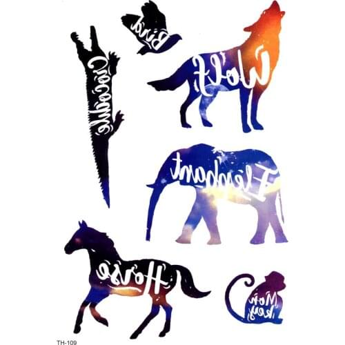 5pcs Alphabet Animals Waterproof Temporary Tattoos Men Cute Wolf And Monkey The Flash Tatoo Tatouage Temporaire Femme