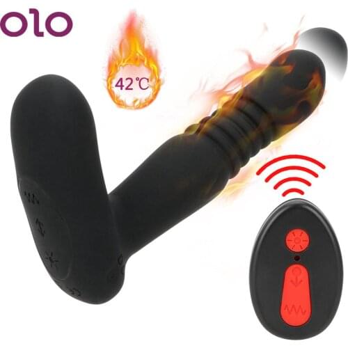 6 Speed Heating Rod Telescopic Dildo Anal Vibrators Remote Control Prostate Massager Sex toy for Men