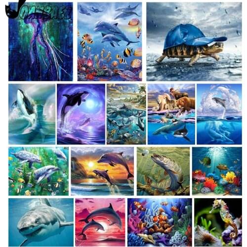 Diamond Painting Colorful Marine Animals 5D Diy Dolphin Turtle Shark Wall Art Sticker Diamond Embroidery Room Home Decoration