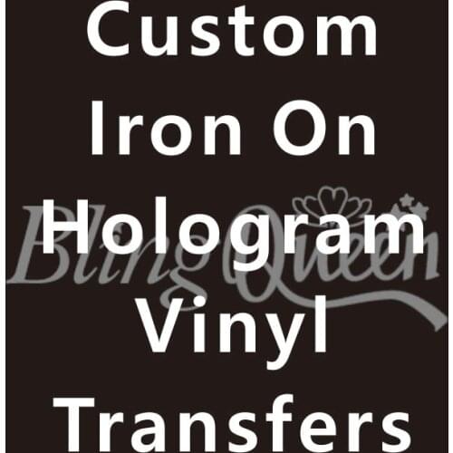 BlingQueen 12PCS/LOT Custom Hot Fix Iron On Hologram HTV Vinyl Transfers Holographic Decals Korean Quality