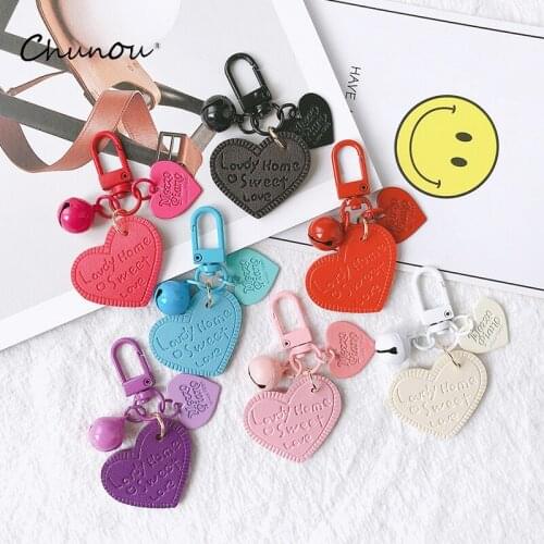 3PCS/Lot Women New Heart Keychain 8 Color Bell PU Love Key Chain Charm Bag Pendant Key Ring Best Party Gift Jewelry Wholesale