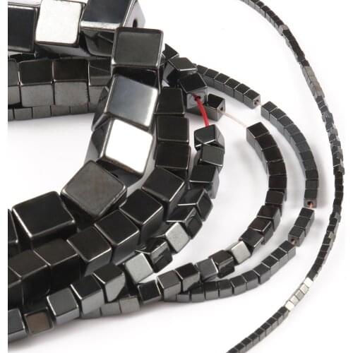 Cube Natural Stone Square Black Hematite beads 1/2/3/4/6/8mm Charm Loose Beads For Jewelry Bracelet Necklace Making DIY Finding