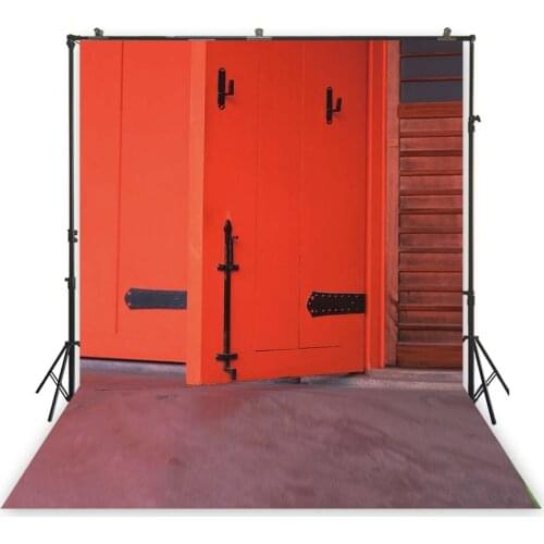 Exterior Front Red Home Door Background Bicycle Vintage Wall Backdrop Photocall Studio Photo Shoot Filming Pictures Photography