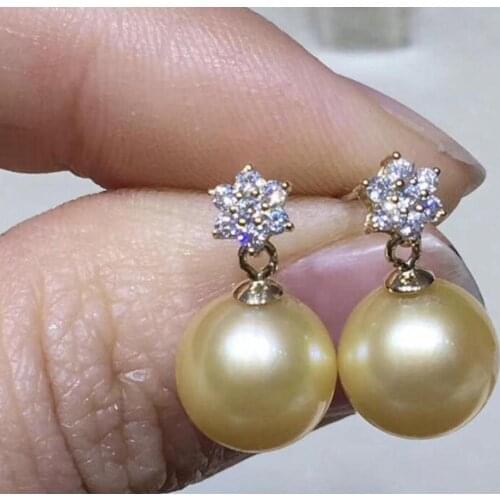 Elegant 10-11mm south sea round gold pearl earring 14k