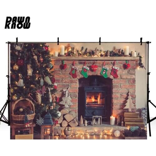 DAWNKNOW Merry Christmas Fond Photo Background Fotografia Fireplace Brick Photography Backdrop Photocall Children Studio lv975