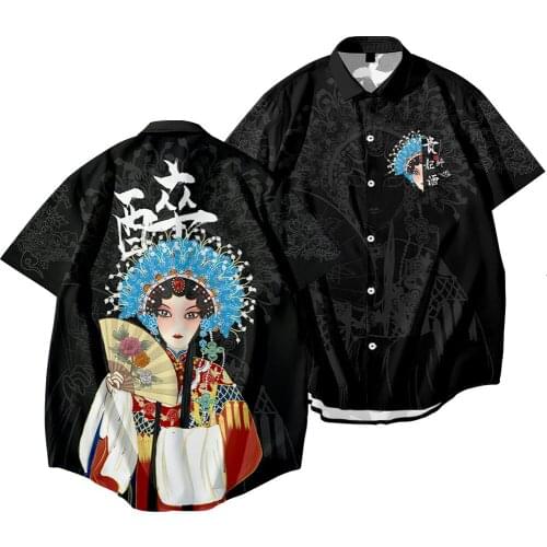 Oversize 6XL Men Summer Drama Chinese Printed Hawaiian Beach Shirts Casual Short Sleeve Tops Camisa Homme Streetwear