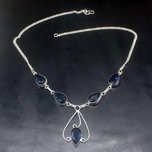 Gemstonefactory Jewelry Big Promotion Unique 925 Silver Amazing New Arrival Blue Topaz Women Chain Necklace 46cm 202101514