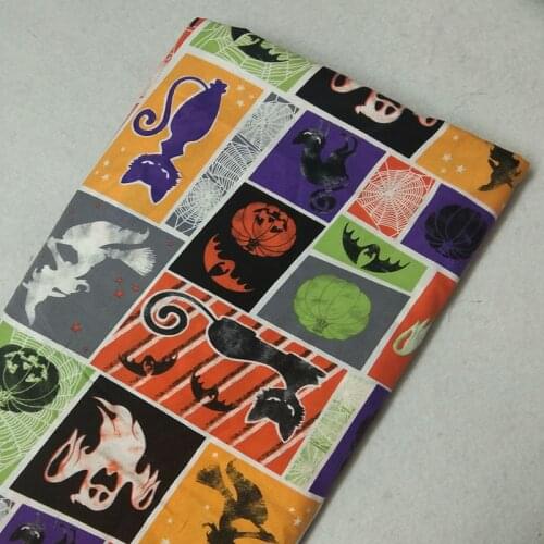 Halloween Checks Pumpkin Ghost Bat Cat Printed Cotton Fabric 50x105cm For DIY Sewing Bedding Clothing Quilting Dressing
