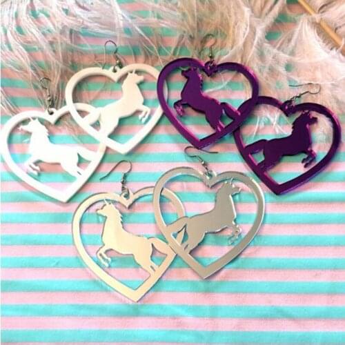 ISINYEE Fashion Big Acrylic Unicorn Heart Dangle Earrings For Women Girls Brincos Hanging Earring Brincos Statement Jewelry