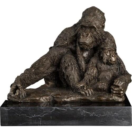 Ivorique DW-004 Cast bronze Orangutans animal statue funny gorilla mother and child sculpture Figurines for home Decoration