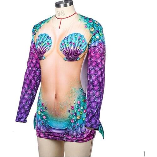 Halloween Dress Outfit Carnival Costume Halloween Party Cosplay Makeup Mermaid Ocean Shell Long Sleeve T-Shirt Halloween Props
