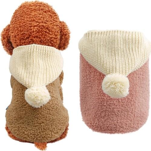 Pet Jacket Warm Winter Clothes Dogs Coat Jacket Pet Cat Double-layer Fleece Push Ball Hooded Jacket Coat Solid Color Dog Clothes