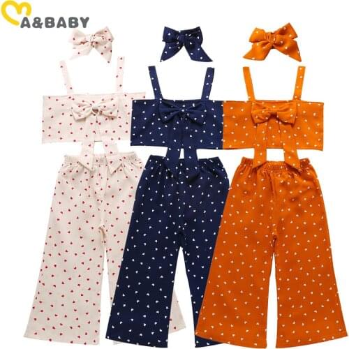Ma&Baby 1-6Y Summer Toddler Child Kid Girl Clothes Set Heart Print Valentines Day Outfits Bow Vest Flare Pants Holiday Travel