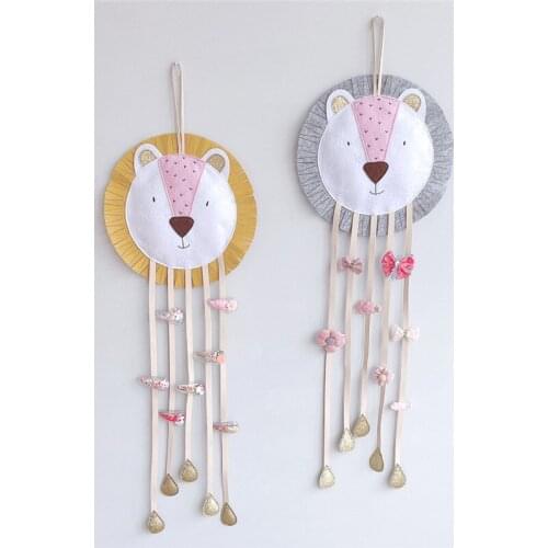 Cartoon Felt Lion Bows Holder Clip Hanger Storage Organizer Wall Hanging Decor Girls Gift Room Decoration Strip Holder Ornament