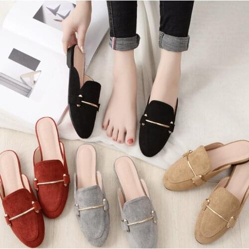 Wholesale Ladies Brand Slides Womens Mules Shoes Fashion Low Heel Lazy Slippers Female Black Suede Designer Flip Flops Big Size