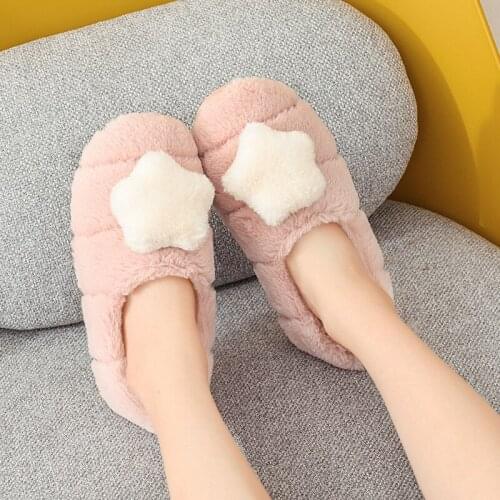 Winter New Women Star Plush Slippers Men Home Room Keep Warm Lovely Couple Cotton Flip Flop Furry Soft Bottom Indoor Floor Shoes