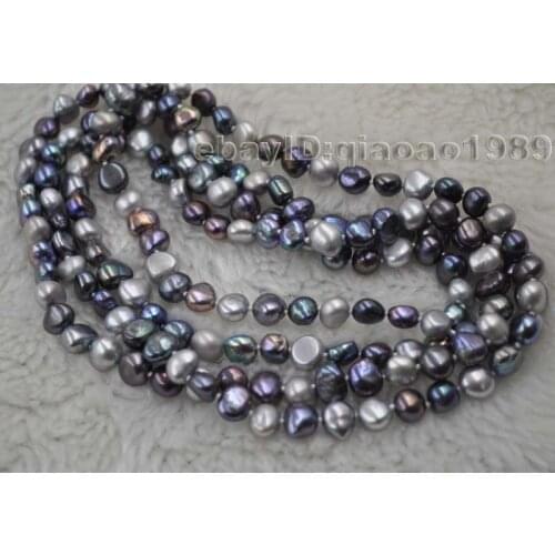 New natural 120cm 6-7gray/black nugget freshwater pearl necklace