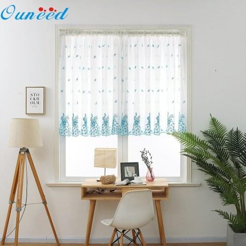 Ouneed Window Curtains Peacock embroidery rod curtain Drape Panel Sheer Scarf Valances High quality Voile Curtain 2020 Drop Ship