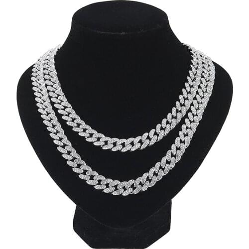 Hip Hop Link Cuban Necklaces Neck Chain Rhinestones Necklace for Men 13mm Miami Punk Rapper Choker Gold Silver Color Jewelry