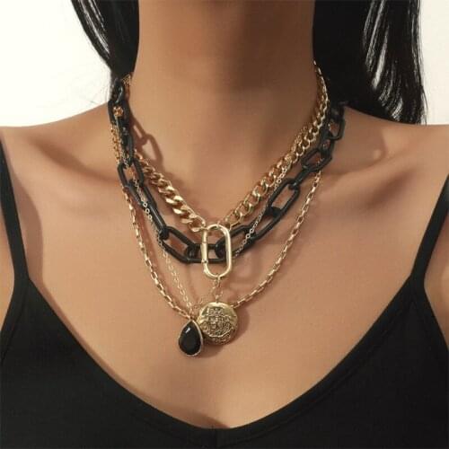 Necklace female fashion exaggerated hip hop multi-layer color matching necklace multi-layer chain clavicle necklace