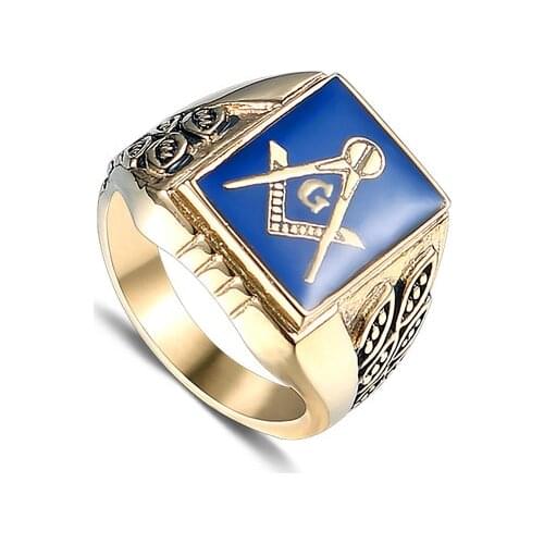 Poya Jewely Fashion Religious Masonic Pattern Epoxy Stainless Steel Ring