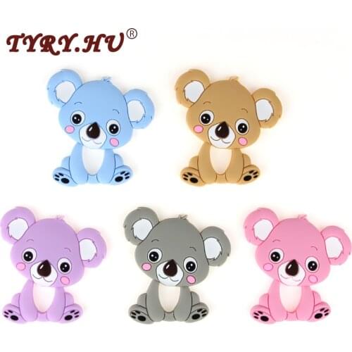 TYRY.HU 10pc Baby Teether Cute Silicone Koala Animals Teethers Necklace Beads Pendant Baby Chew Teething Toys DIY Jewelry Making