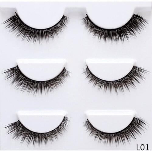 7mm-12mm Winged Thick False Eyelashes 3 Pairs Fake Lashes Natural Long Makeup Lashes Extension Eyelashes for Makeup