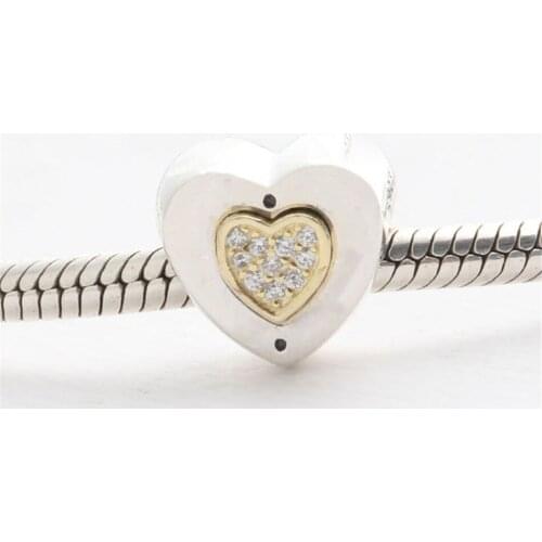 S925 Bead DIY Jewelry Shine Heart Charm fit Lady Bracelet Bangle Clear CZ Girl Gift