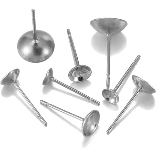 100 pcs Stainless Steel Settings Cabochon Bezel Trays Cup Blank Base shape ear Post Pin Earring for DIY Jewelry Making Findings