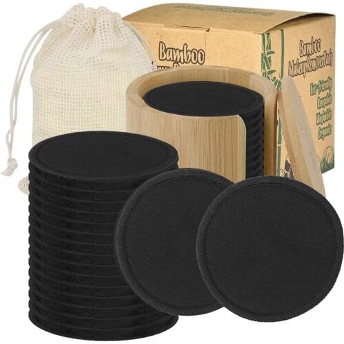 Sopurrrdy 20PCS/10PCS 3Layers Reusable Bamboo Fiber Black White Washable Rounds Makeup Removal Cotton Cleansing Facial Pad Tool